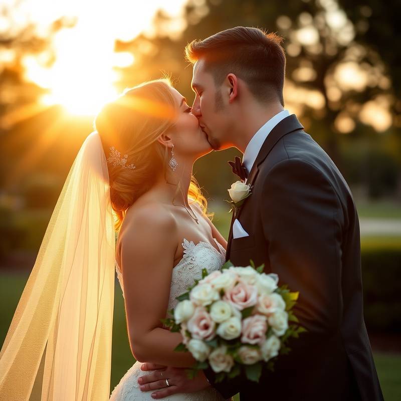 Couple marié s'embrassant lors de leur mariage