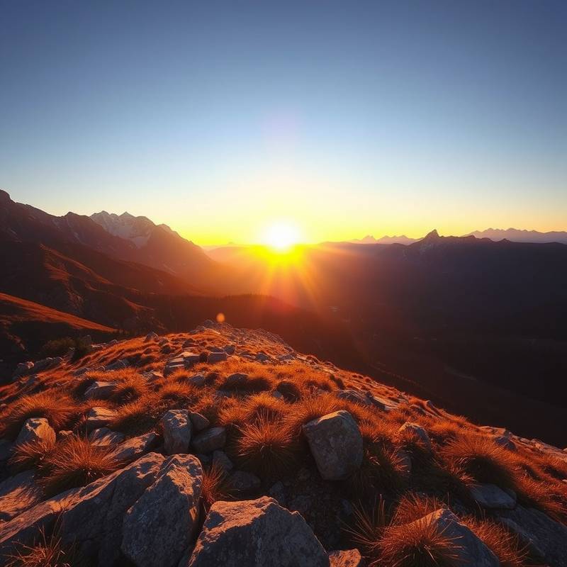 Paysage de montagne au coucher du soleil