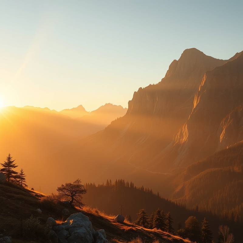 Paysage de montagne au coucher du soleil